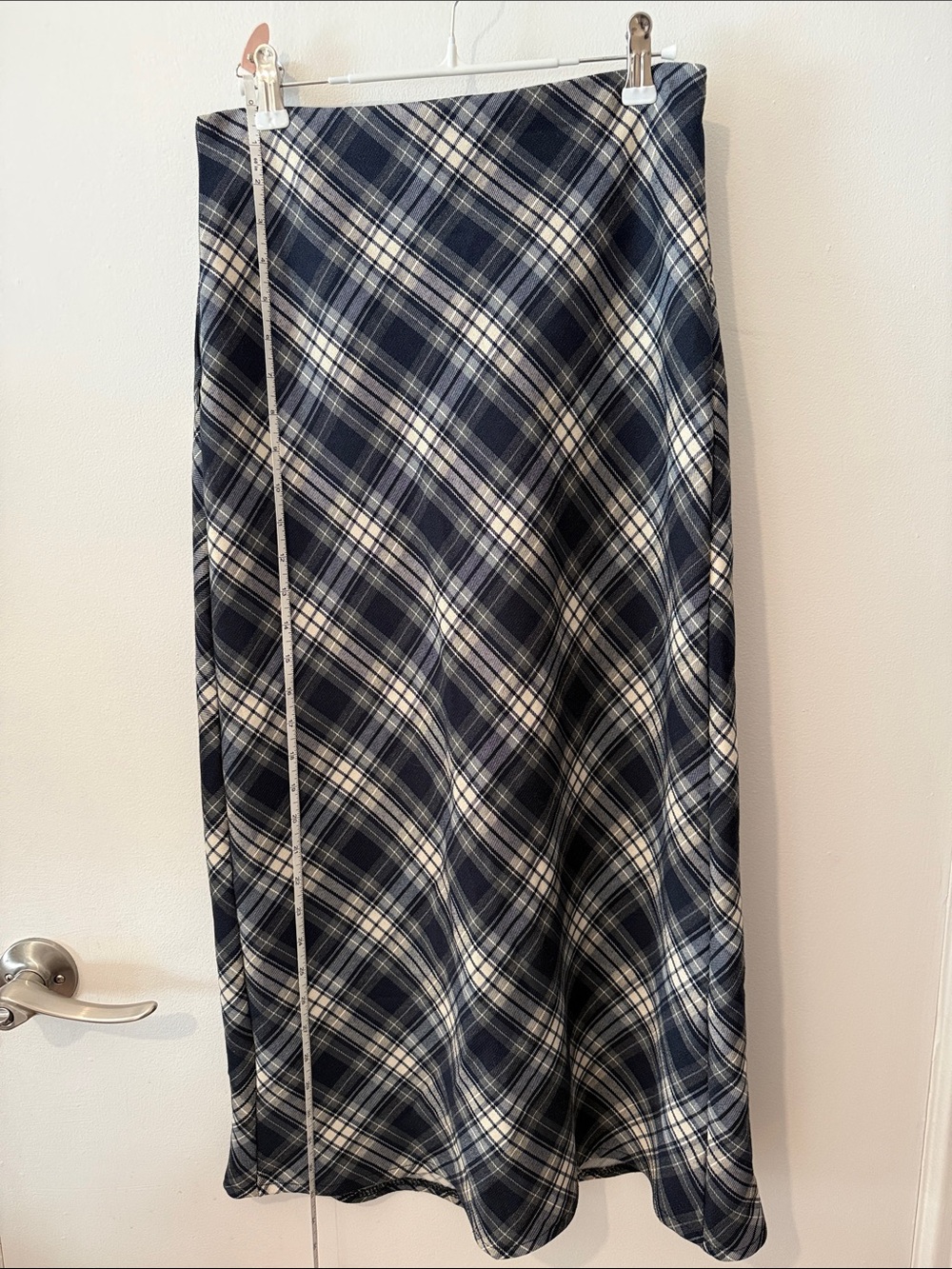 Plaid Maxi Skirt in Navy and White